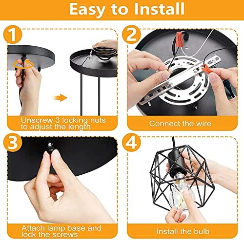 Vintage 3-Lights Ceiling Lamp Adjustable Hanging Pendant Lights Industrial Flush Mount Ceiling Lighting Fixture E27 Base Black Geometric Ceiling Hanging Lamp for Kitchen Dinning Room Hallway