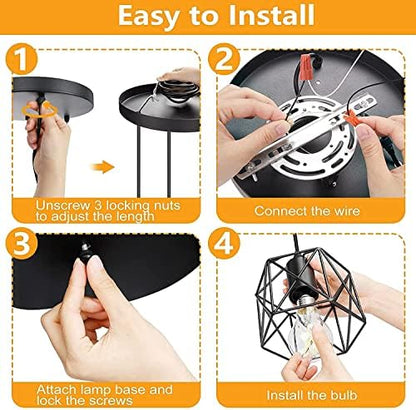 Vintage 3-Lights Ceiling Lamp Adjustable Hanging Pendant Lights Industrial Flush Mount Ceiling Lighting Fixture E27 Base Black Geometric Ceiling Hanging Lamp for Kitchen Dinning Room Hallway