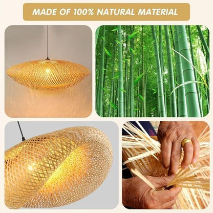 Schindora Boho Pendant Light,Creativity Hat E27 Rattan Lampshade Retro Light Straw Hanging Lights Weaving Pendant Lights for Dining Room Tea Room Living Room,60Cm