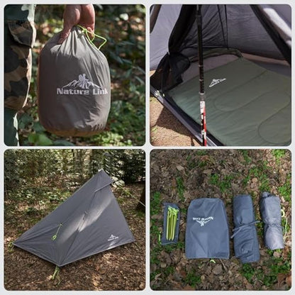 Nature Link Altair One Ultralight Trekking Pole Backpacking Tent, Waterproof SIL Nylon, Double Wall, 3 Season, 1 Person Shelter for Backpacking, Hiking, Camping, Trekking, Bushcraft