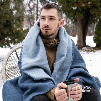 LYHome Travel Blanket - Extra Warm Picnic Throw, Bed Camping Outdoor Wool Blankets, Cozy Soft Throws, Military Army and Garden Outside Use (59x84 in | 150x215 cm | Light Blue - Blue Double-sided)