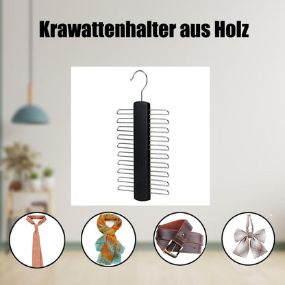 Kaizuca 2 Piece Wooden Tie Hanger, Swivel Tie Racks, Tie Belt Rack, with 20 Metal Partitions and 360 Degree Rotating Clothes Hook, for Hanging Belts