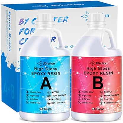 JDiction Epoxy Resin, Clear High Gloss 1 Gallon/3.78L Epoxy Resin Self-Leveling Coating and Casting Resin for Jewelry Making, Table Top, Wood and Mold Crafts