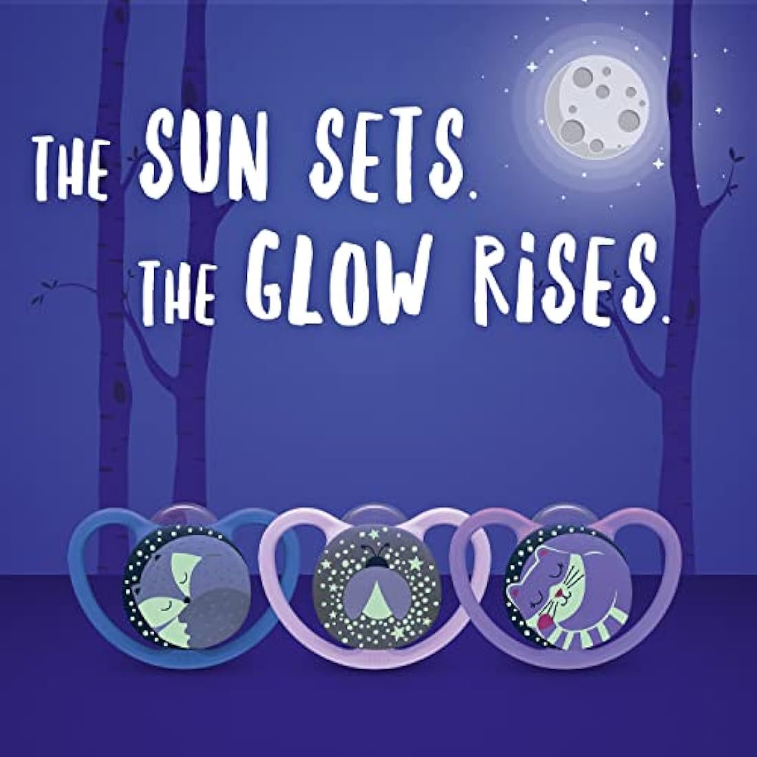 NUK Space Night Baby Dummy | 6-18 Months | Glow-in-The-Dark Soothers with Extra Ventilation for Sensitive Skin | BPA-Free Silicone | Sheep & Moon | 2 Count
