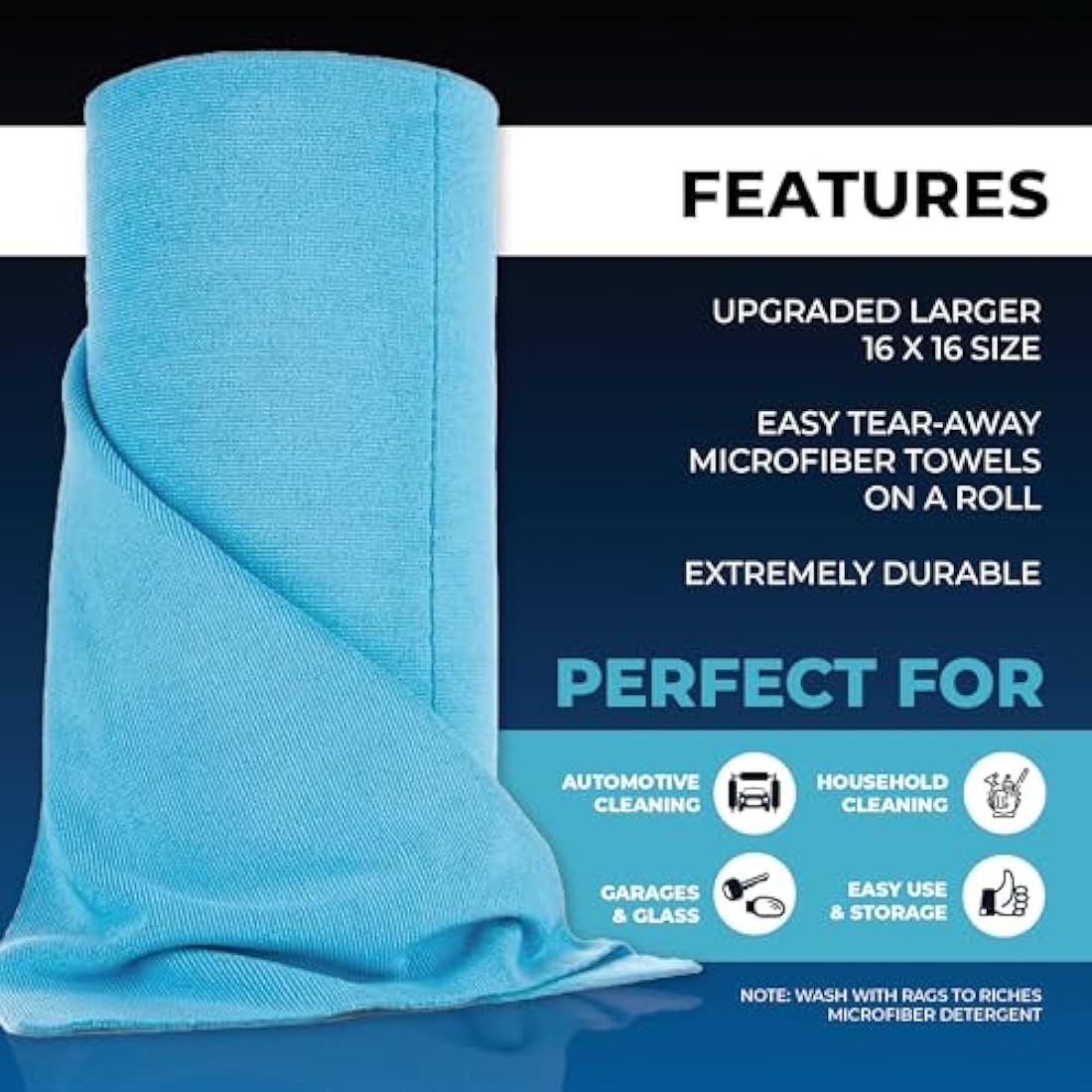 The Rag Company - Ultra Rip N' Rag XL Premium Reusable Pearl-Weave Microfiber Towels for Coatings, Glass, Detailing, Home, RV and More - 50 Count - Quality 70/30 Blend - 280gsm 16" x 16" - Ultra Blue