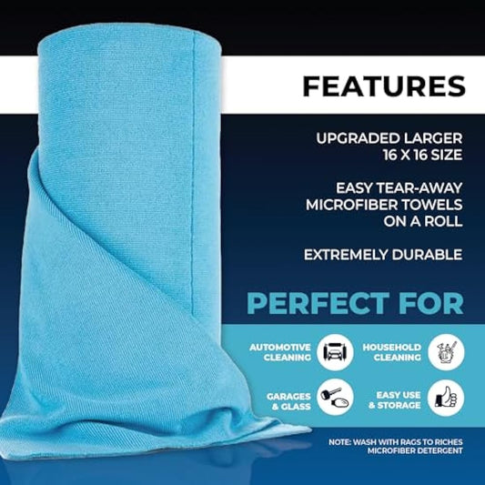 The Rag Company - Ultra Rip N' Rag XL Premium Reusable Pearl-Weave Microfiber Towels for Coatings, Glass, Detailing, Home, RV and More - 50 Count - Quality 70/30 Blend - 280gsm 16" x 16" - Ultra Blue