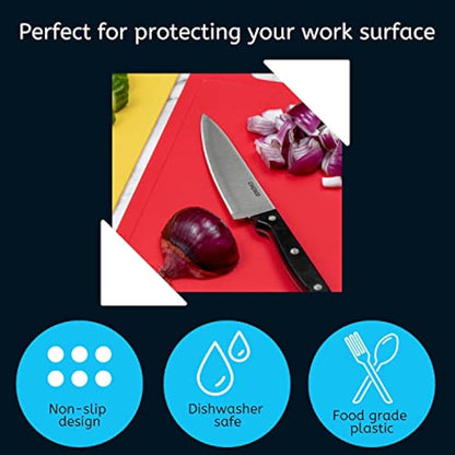 Chef Aid Large Multi-Colour Chopping Board Set, Multipurpose Anti-Slip Surface, Easy to Clean and Dishwasher Safe with Handle, Pack of 4 Cutting Boards Each Measuring 40 x 30cm