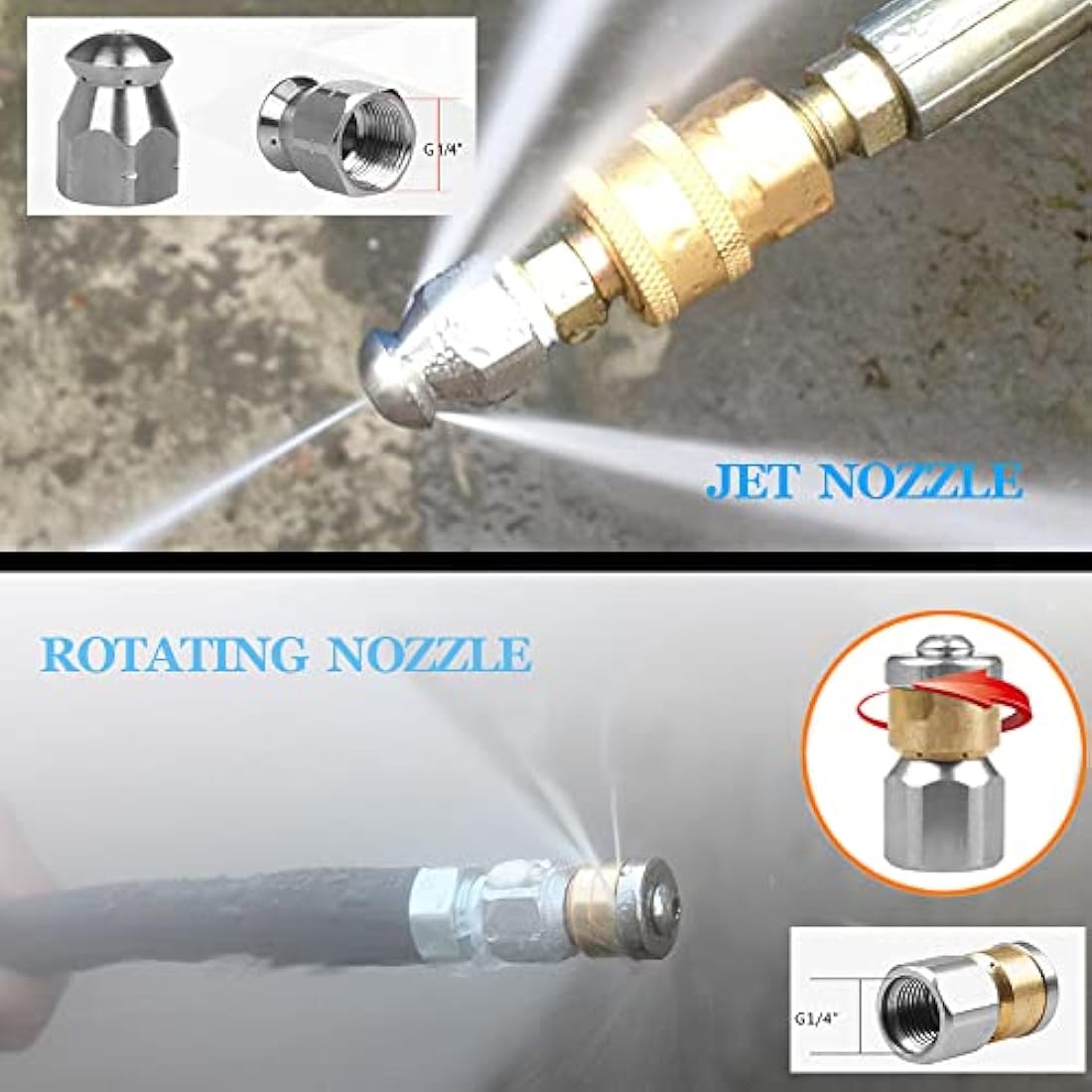 OHAYORI 15M Pressure Washer Drain Pipe Hose Cleaning Kit with Jet Nozzle and Rotating Jet Nozzle Compatible with Karcher K Serie K2 K3 K4 K5 K6 K7, Sewer Jetter Hose with Adapter for LAVOR & Bosch AQT