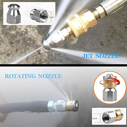 OHAYORI 15M Pressure Washer Drain Pipe Hose Cleaning Kit with Jet Nozzle and Rotating Jet Nozzle Compatible with Karcher K Serie K2 K3 K4 K5 K6 K7, Sewer Jetter Hose with Adapter for LAVOR & Bosch AQT