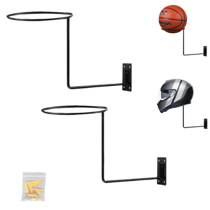 2 Pcs Wall Mounted Helmet Holder, Hat Holder Display Stand, Metal Helmet Display Rack Stand, Black Ball Storage Rack