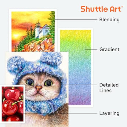 Shuttle Art 174 Colours Professional Colouring Pencils, Soft Core Coloured Pencils Set with 1 Colouring Book,1 Sketch Pad, 4 Sharpener, 2 Pencil Extender, Artists Kids Adults Colouring, Drawing