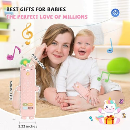 Baby Remote Control Toy with Silicone Teether Cover - Baby Musical Toys, Early Number Learning in 3 Languages (English, Spanish & French), Preschool Infant Girl Toys 6, 9, 12, 18 Month.