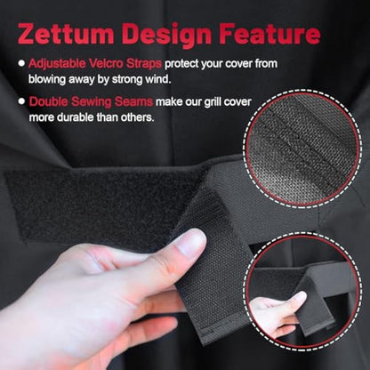 Zettum BBQ Cover 147 CM - 7130 Grill Barbecue Cover for Weber Genesis II Series Heavy Duty & Waterproof, PU Cover for Weber Genesis E-330, E-310, S-310, S-330, S-335, S-340(147 L x 63 W x 113 H cm)