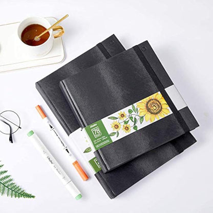 Ohuhu 2-Pack Alcohol Marker Sketchbook Set - 200GSM Heavyweight Paper, 156 Pages (78 Sheets), Hardcover Sketchbook with Premium PU Cover, Acid-Free Art Book - A4 & Square (21x21cm)