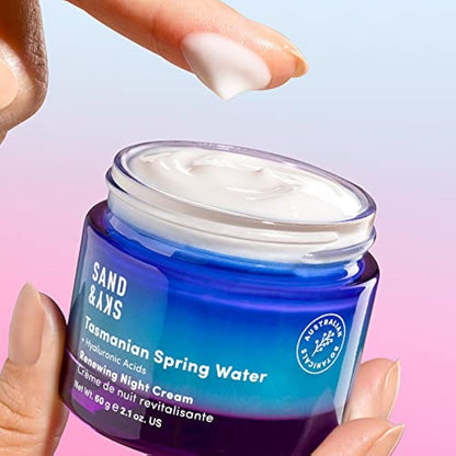 Sand & Sky Tasmanian Spring Water Deep Hydration Night Cream with 3x Hyaluronic Acid - Anti-Aging Repair Cream for Wrinkles, Boosts Collagen Production