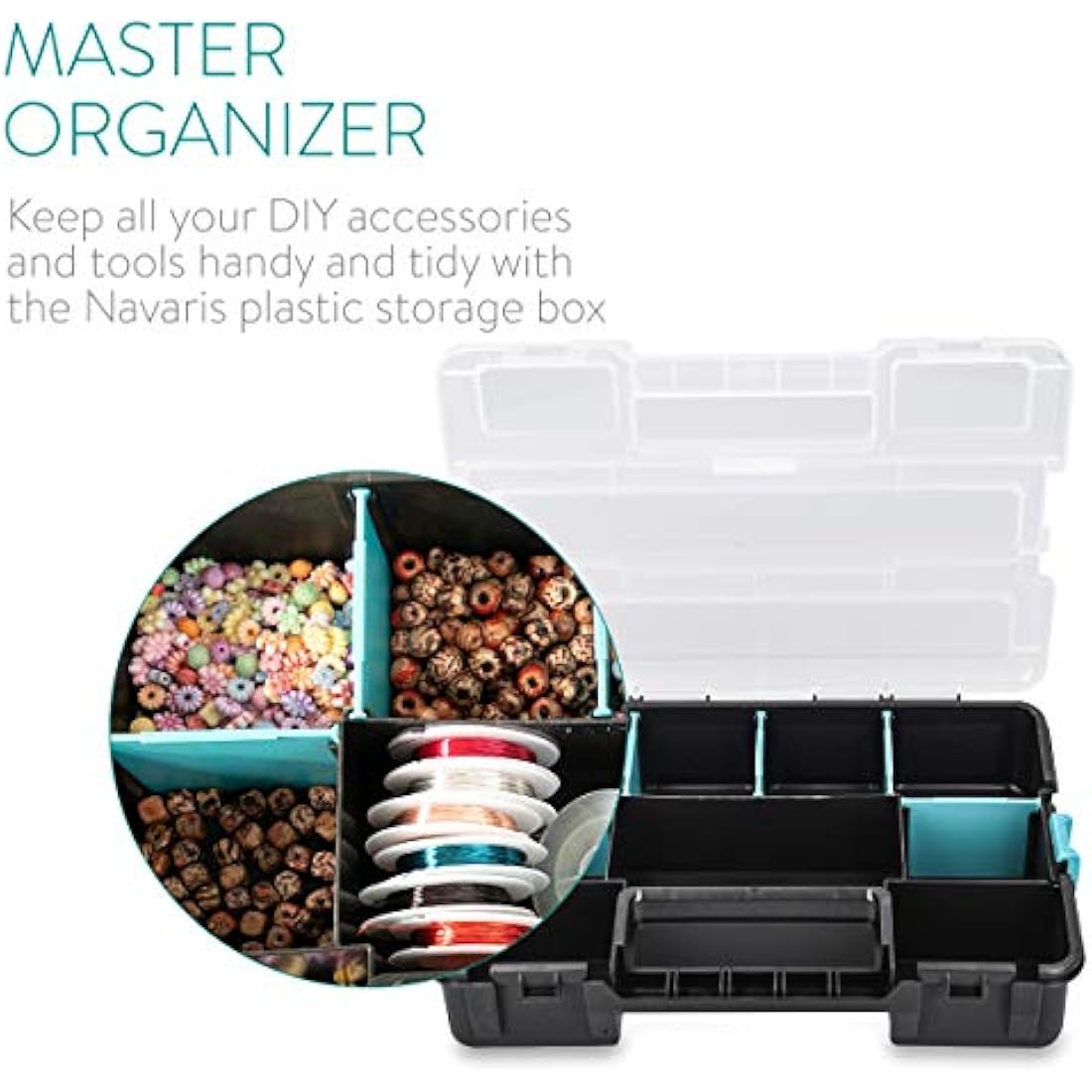 Navaris Plastic Storage Box - Stackable Organizer Case with Adjustable and Removable Divider Compartment for Tools, Small Items, Jewelry - 3 Boxes