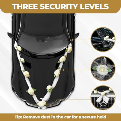 Nueva Vida Wedding Car Decoration, Silk Flowers for Your Wedding Car - 2 x 180 cm Garland for the Bonnet, Including 4 Door Handle Ribbons