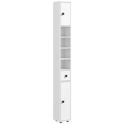 kleankin 180cm Tall Bathroom Cabinet, Slim, 4 Open Shelves, White