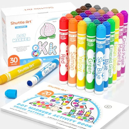 Shuttle Art Bingo Dabbers, 30 Colours Bingo Pens with Activity Book, Washable Dot Markers for Kids Toddlers, Non-Toxic Water Based Markers for Children Preschool Learning