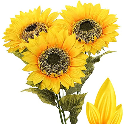 Briful 3 Packs Artificial Sunflower Large Fake Sunflowers 9" Silk Flowers Heads 33" Tall Artificial Flowers Bulk for Home Office Wedding Décor Floral Arrangement Centerpieces