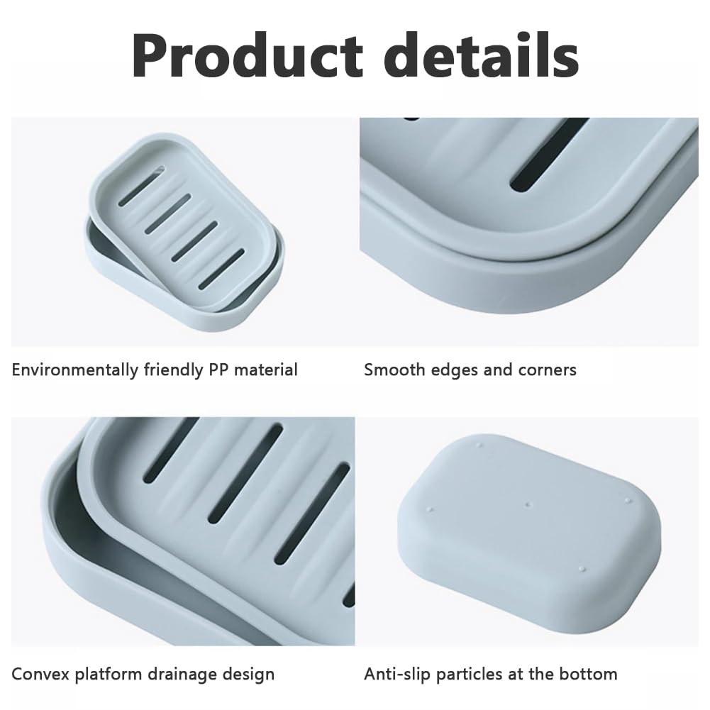 2Pcs Soap Dish, Portable Shower Soap Box, Plastic Draining Soaps Dishes, Non-slip Soaps Holder, Easy Cleaning, Suitable for Bathroom and Travel