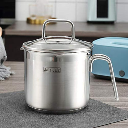 jalz jalz Stainless Steel Saucepan with Glass Lid,Classic Cookware, Sauce Pan,1.5 Quart for Boiling Milk, Sauce, Gravies, Pasta,Noodles