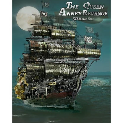 Piececool Metal 3D Puzzle Queen Anne's Revenge with Tool, Pirate Ship Model Kits for Adults to Build, 304 Stainless Steel, Assembly is required, Difficulty level 5
