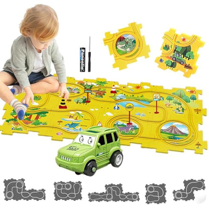 Puzzle Racer Kids Car Track Toy Car Set for Kids DIY 8PCS Puzzle Track Rail Route Educational Game Gift Toys for Children 2 3 4 5 6 Years