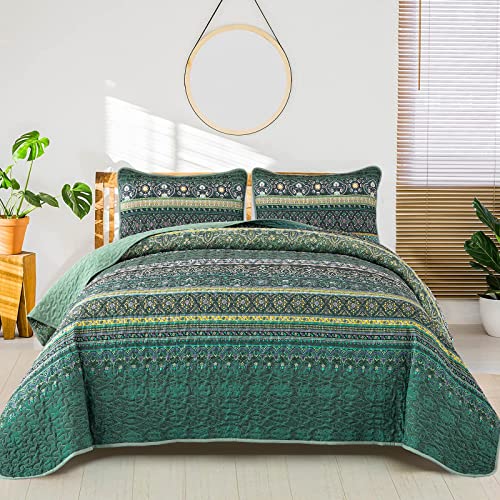 WONGS BEDDING Bohemian Bedspread Double Boho Striped Pattern Printed Quilted Bedspread Coverlet for All Season,Soft Microfiber Quilt Double Size