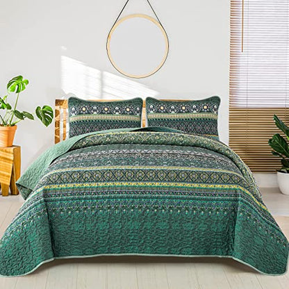 WONGS BEDDING Bohemian Bedspread Double Boho Striped Pattern Printed Quilted Bedspread Coverlet for All Season,Soft Microfiber Quilt Double Size