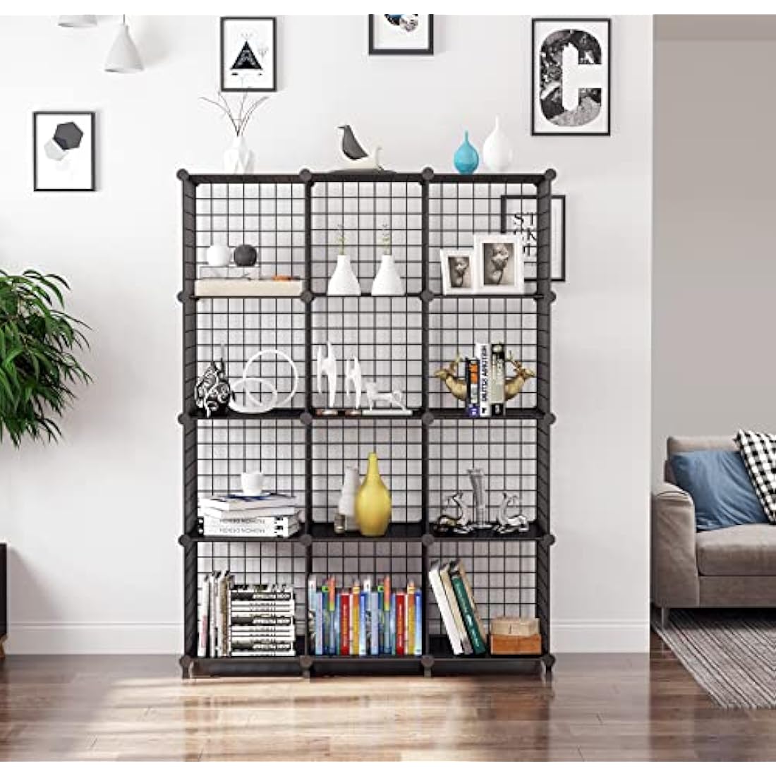 AWTATOS Cube Storage Unit, 12 Cube Wire Storage Shelves, Multifunctional DIY bookcases and Shelving Units Perfect for Office/Livingroom/kitchen/Bathroom, Black USCIH12BE