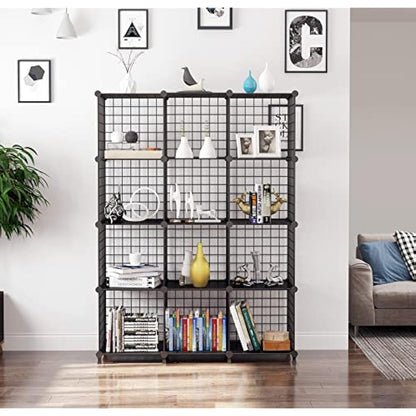 AWTATOS Cube Storage Unit, 12 Cube Wire Storage Shelves, Multifunctional DIY bookcases and Shelving Units Perfect for Office/Livingroom/kitchen/Bathroom, Black USCIH12BE
