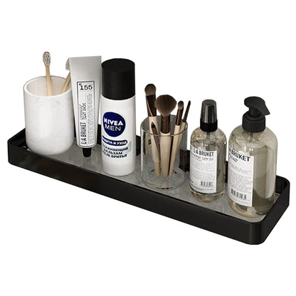 Biutimarden Bathroom Shelf Rectangular No Drilling Wall Mounted Tempered Glass Shower Caddy Space Aluminum Rustproof Storage Organizer for Bathroom