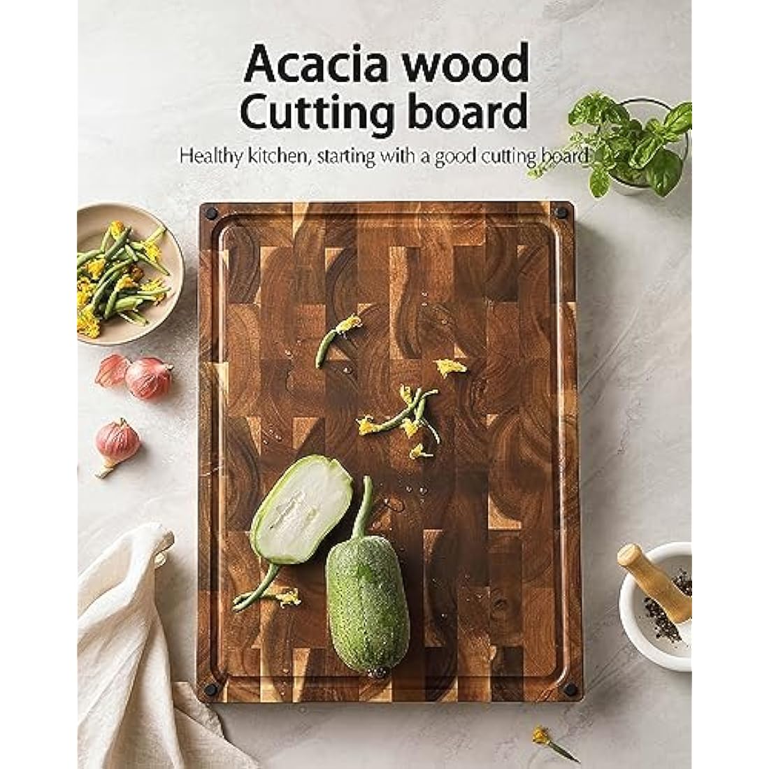 XINZUO Large Thick End Grain Acacia Wood Cutting Board
