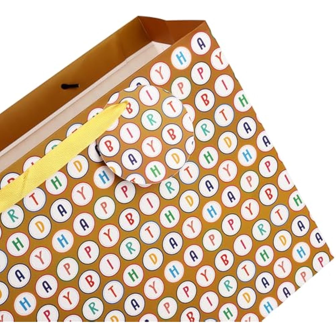 Giiffu 16.5'' Extra Large Gift Bags for Birthday Party with Card and Tissue Paper (Pack of 2, Happy Birthday), Gold and White