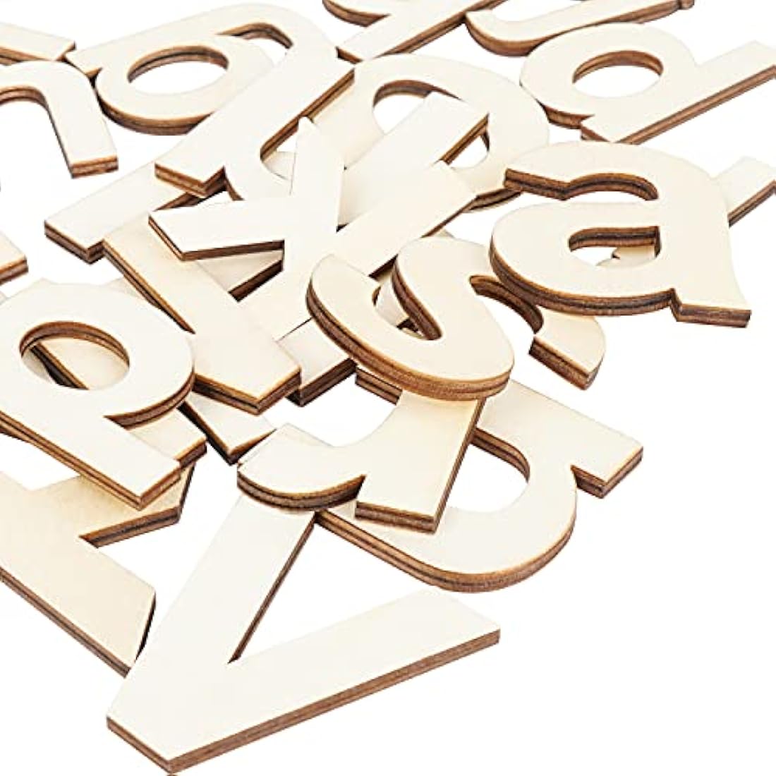 HANDI STITCH 124 Pieces Unfinished Wooden Letters & Numbers - 52 Capital & 52 Lowercase (A-Z) Alphabet Letters - 20 (0-9) Numbers - DIY Wood Pieces for Learning, Decor & Crafts