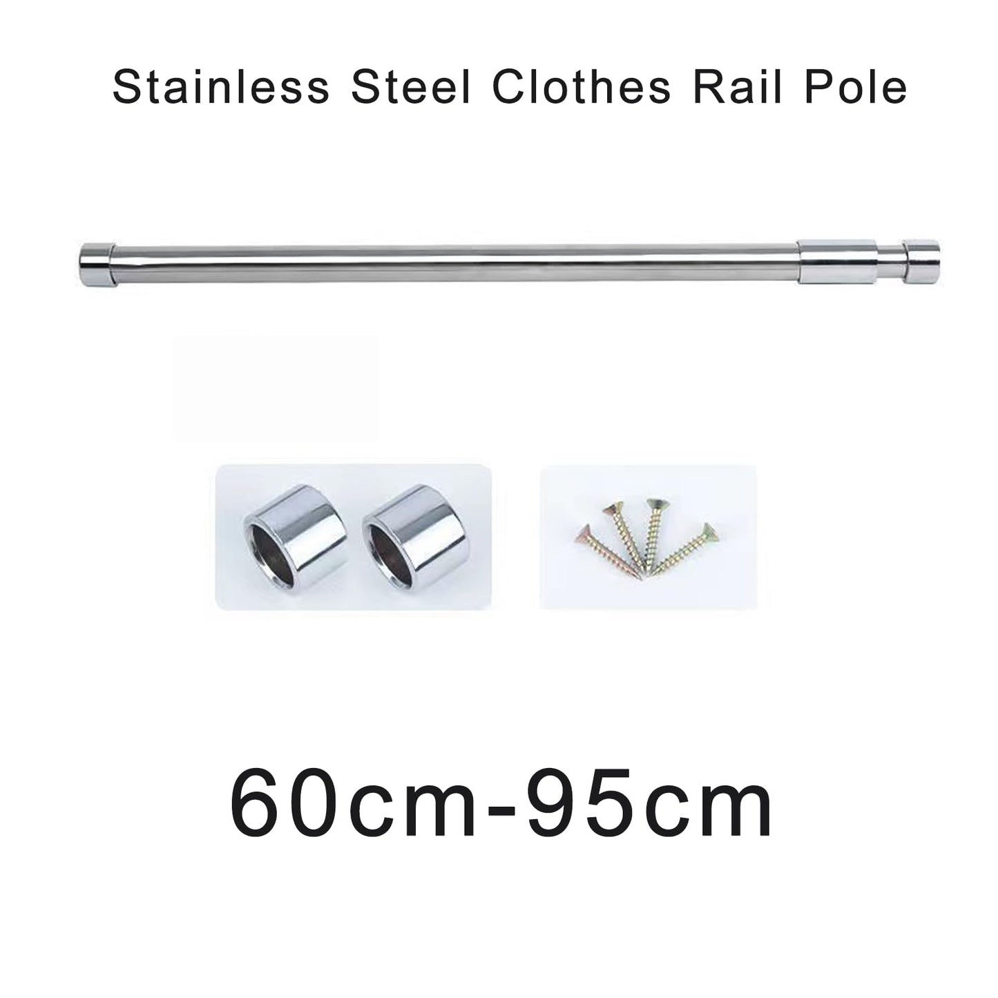 GSHUR 60-95cm Extendable Wardrobe Rail, Stainless Steel Clothes Rail Pole with Screws, Adjustable Wardrobe Rail for Wardrobe, Shower, Balcony, Windows