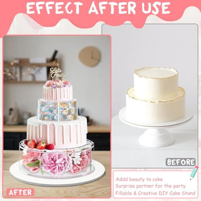 Giyiprpi 2PCS Acrylic Fillable Cake Stand, Round Cylinder Display Riser Display Box, Decorative Centerpiece for Wedding Birthday Party Display 6 Inch, 10 Inch