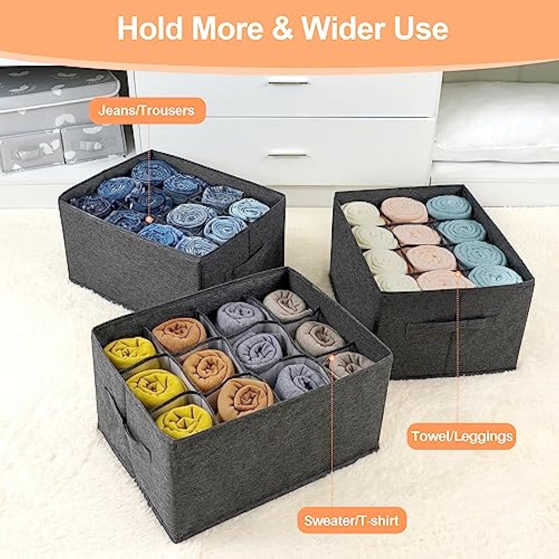 EASEVE Wardrobe Organiser Clothes Storage Boxes - 12 Cell Foldable Closet Shelf Drawer Dividers for Cupboard Organizer, Stackable Clothing Box for Jeans, Trouser, Pants, T-shirt, Sweater (1 Pack)