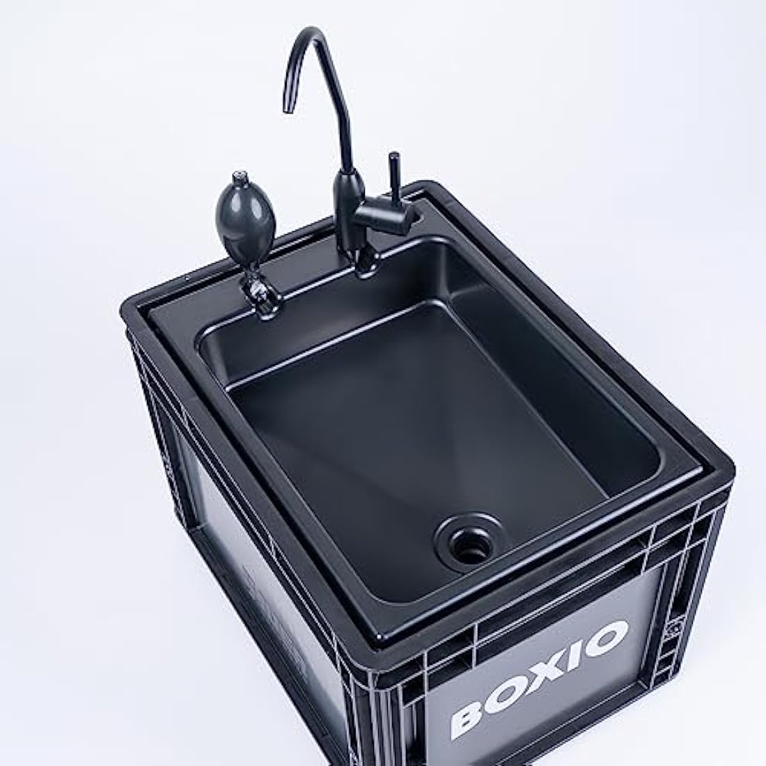 BOXIO - WASH: Mobile Wash Basin with Hand Pump, Sink for Van, Camping Garden, Sink with Tap, Plastic, Black