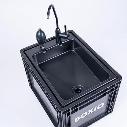BOXIO - WASH: Mobile Wash Basin with Hand Pump, Sink for Van, Camping Garden, Sink with Tap, Plastic, Black