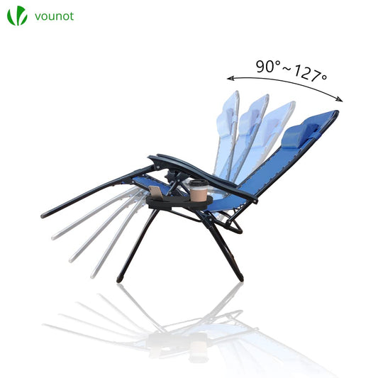 VOUNOT? Zero Gravity Chair, Set of 2, Folding Sun Loungers, Recliner Garden Chairs, Outdoor Deck Chairs with Cup and Phone Holder, Blue