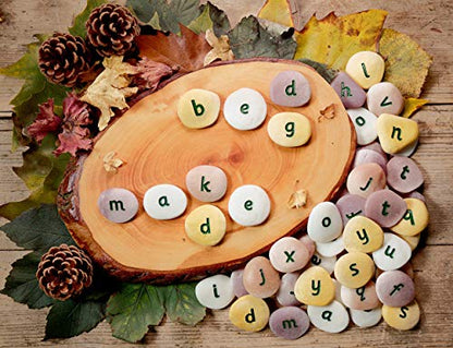 Yellow Door Alphabet Pebble Word-Building Set | ABC Spelling lowercase letter Stones | Educational Toy for kids age 2 3 4 5 | Durable Outdoor Learning | Set of 50 | phonics and CVC words | literacy