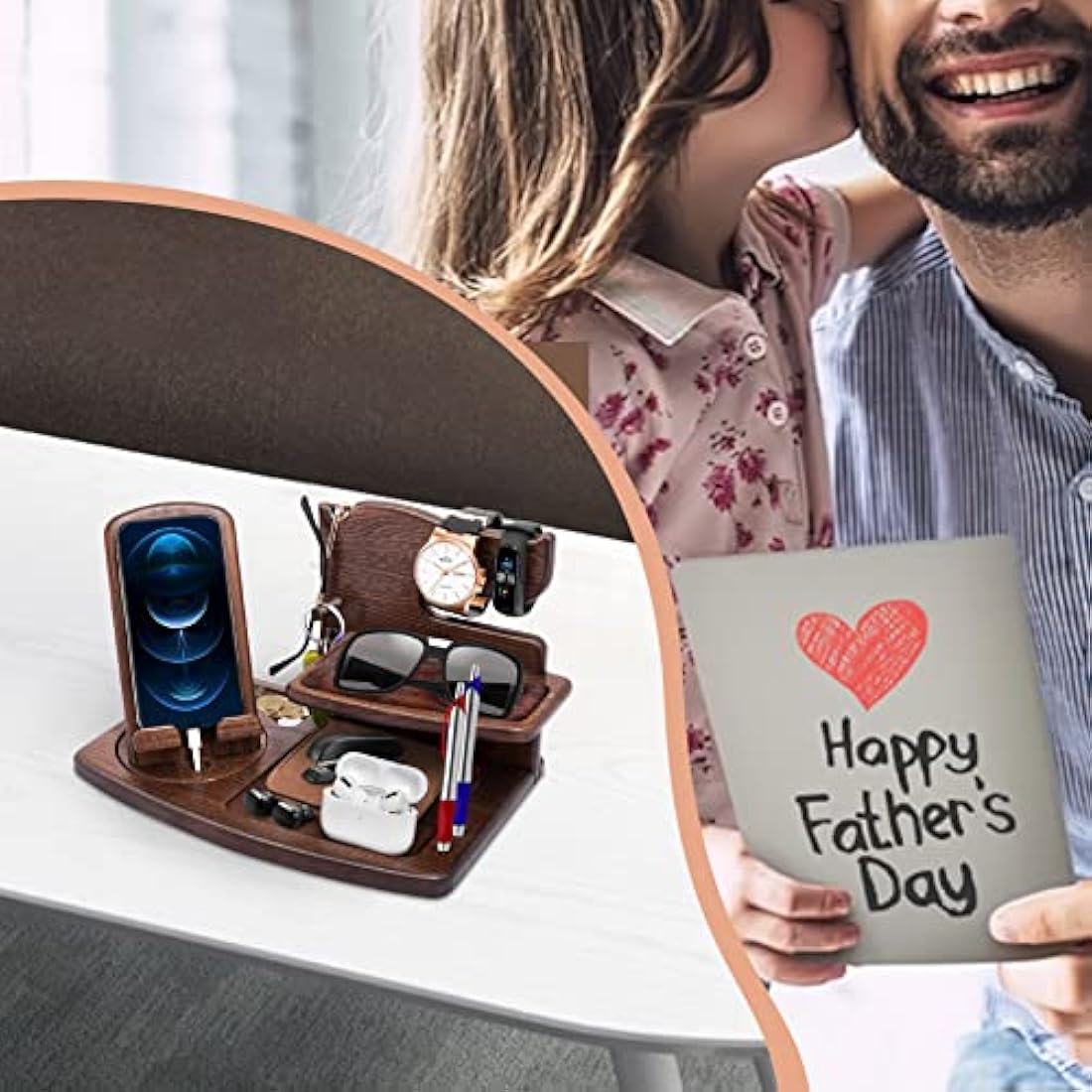 Gifts for Men Bedside Organiser Wood Phone Docking Station Dad Birthday Gifts for Him Nightstand Key Wallet Watch Stand Mens Gifts for Xmas Presents for Dad Husband Boyfriend Anniversary & Christmas