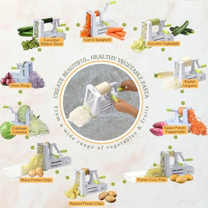 Brieftons 10-Blade Vegetable Spiralizer: Strongest-Heaviest Spiral Slicer, Best Veggie Pasta Spaghetti Maker for Low Carb, Paleo, Gluten Free Meals, with Blade Caddy, Container, Lid & 4 Recipe Ebooks