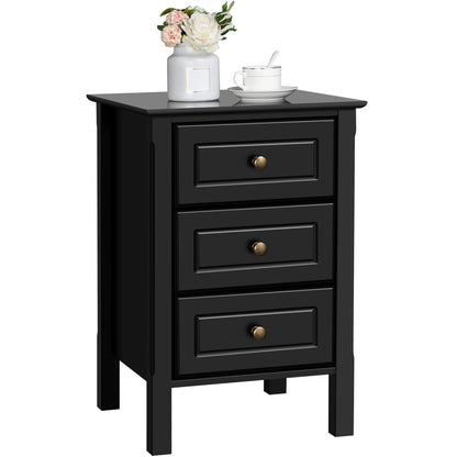 Yaheetech Bedside Table with 3 Drawers, Black