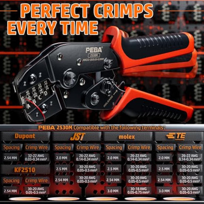 JST Crimping Tool Kit, 2.54mm JST XH &JST SM Connectors Set has 20 Types, with Wire EDM Crimper Pliers + Tote Toolbox | PEBA 0.03-0.5mm²(AWG32-20) Ratcheting Crimper, for JST Series, Dupont, Molex