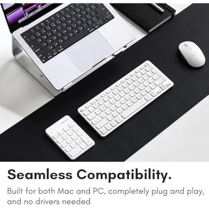 Macally Bluetooth Number Pad for Laptop, Apple, Mac, iMac, MacBook Pro/Air, Ipad, Windows PC, Tablet, or Desktop Computer - Rechargeable 18 Key Wireless Numeric Keypad - White Bluetooth 10 Key Numpad