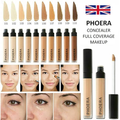 Phoera Full‑Coverage Matte Liquid Concealer – Waterproof, Oil‑Free Camouflage for Dark Circles, Acne Scars & Under‑Eye (106 - Chestnut)