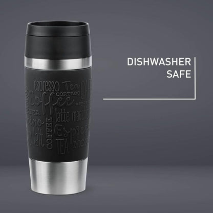 Tefal Travel Mug Classic Black, Comfort Screw Lid, Quick Press, Soft-Touch Sleeve, Travel-Ready, Reusable, 100% Leak-Proof, Keeps Drinks Cold (8 hrs) and Hot (4 hrs), 360° Drinking, N2020210